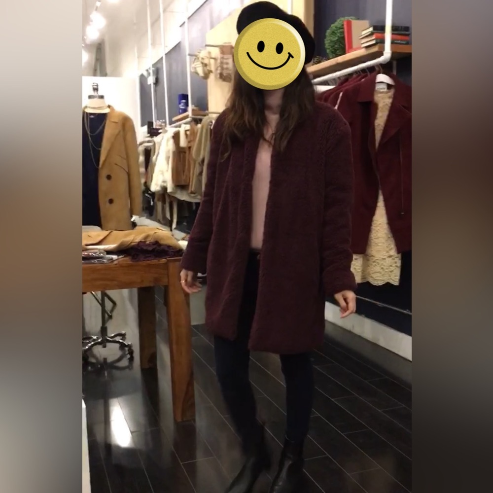 BB Dakota Faux Fur Coat in burgundy